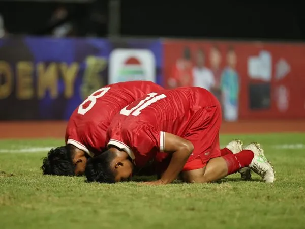 Penyerang timnas Indonesia U-17, Nabil Asyura merayakan gol ke gawang EUA U-17