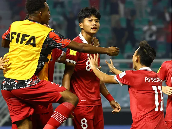 Penyerang timnas Indonesia U-17, Arkhan Kaka merayakan gol ke gawang Panama U-17