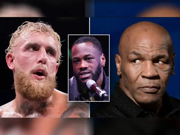 Mike Tyson (kanan) dan Jake Paul. Inset: Deontay Wilder. (Foto: Ring TV)