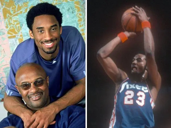 Joe Bryant bersama Kobe Bryant (kiri) dan saat membela 76ers. (Foto: NBA)