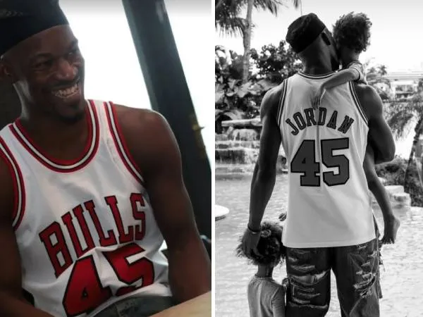 Di loker, Jimmy Butler terlihat mengenakan jersey Chicago Bulls No. 45 milik Michael Jordan. (Foto: Instagram)