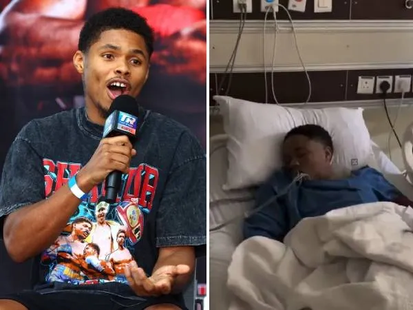 Shakur Stevenson (kiri) dan Floyd Schofield yang terbaring di rumah sakit. (Foto: Fight TV)