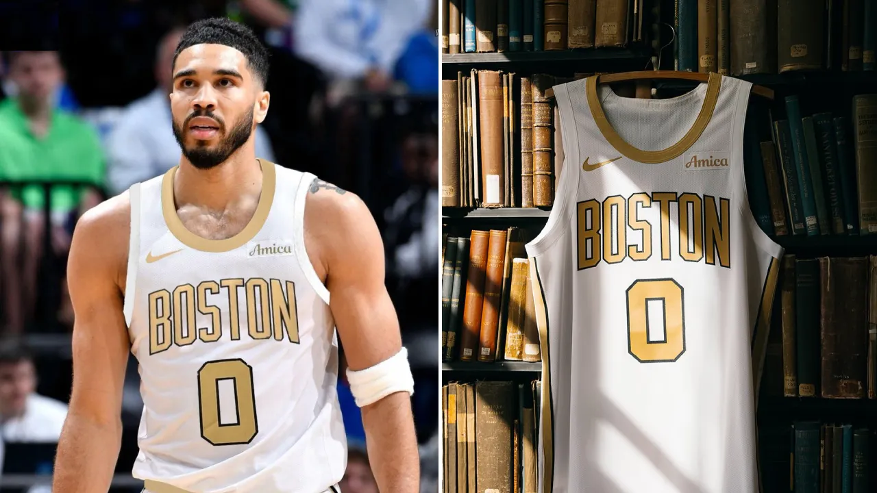 Seragam Gold Standard ini “didedikasikan untuk tradisi abadi Celtics dalam meraih kemenangan,” dengan detail visual yang merayakan 18 gelar NBA Boston dan generasi kesuksesan. (Foto: AP)