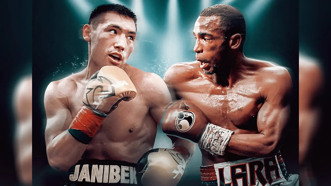 Janibek Alimkhanuly (kiri) dan Erislandy Lara. (Foto: Fight TV)