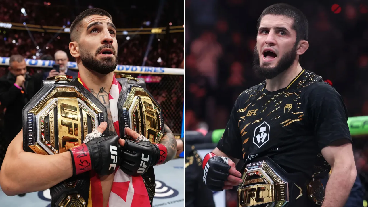 Islam Makhachev (kanan) dan Ilia Topuria. (Foto: Fight TV)