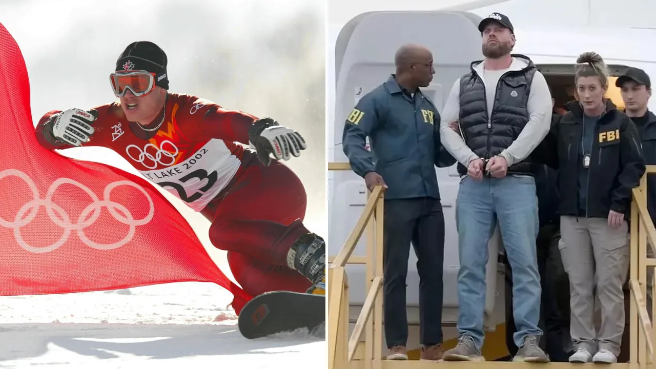 Ryan Wedding beraksi di Olimpiade Musim Dingin 2002 (kiri) dan saat tiba di California usai ditangkap di Meksiko. (Foto: AP)