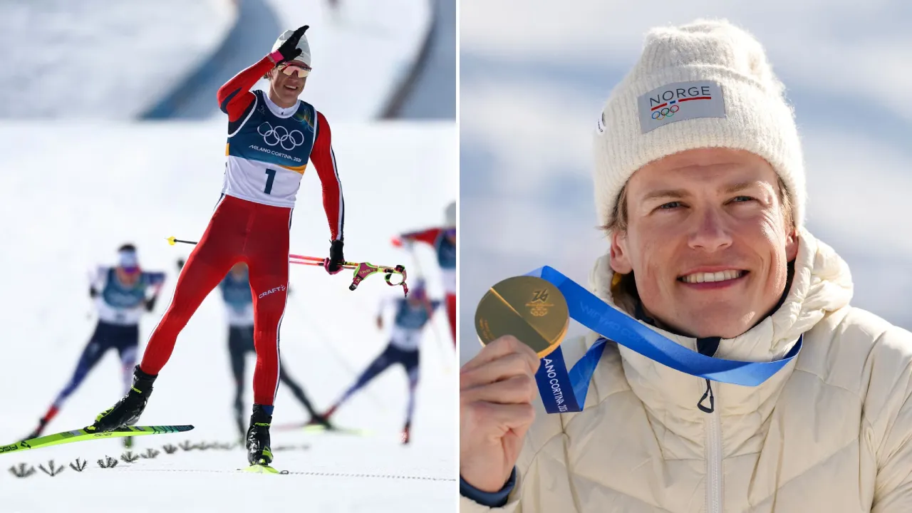 Johannes Hosflot Klaebo menyelesaikan lomba dengan waktu 46 menit 11 detik setelah melakukan akselerasi menentukan pada bagian akhir lomba. (Foto: AP)
