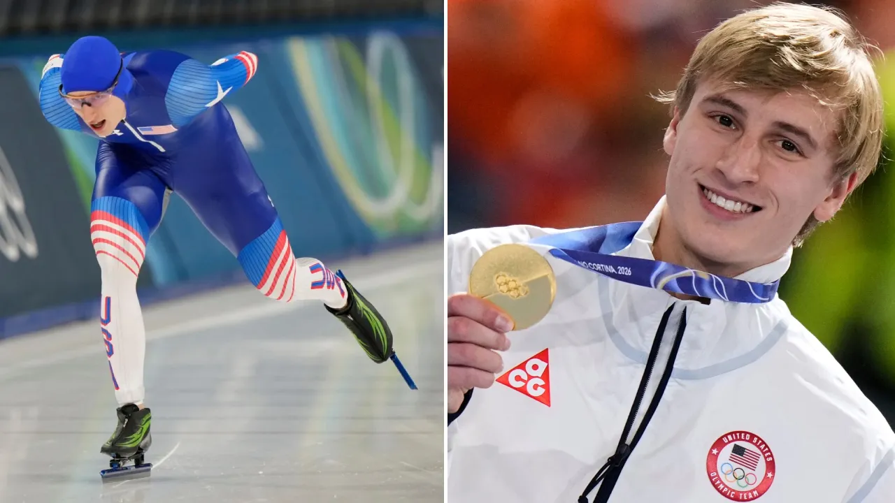 Jordan Stolz mencatat waktu 1 menit 06,28 detik, melampaui rekor sebelumnya atas nama Gerard van Velde yang dibuat di Salt Lake City 2002. (Foto: AP)