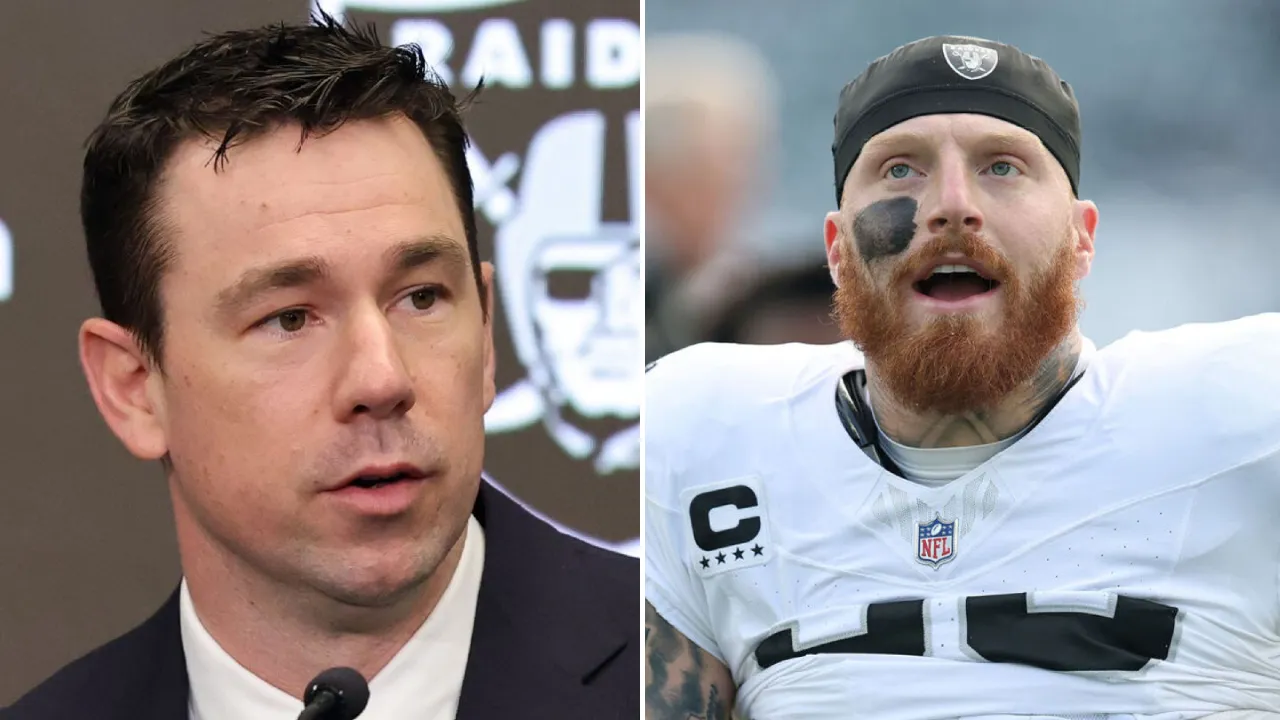 Klint Kubiak (kiri) menyebut Maxx Crosby sebagai salah satu pemain terbaik di NFL dan sosok kunci dalam rencana pembangunan kembali Raiders. (Foto: AP)