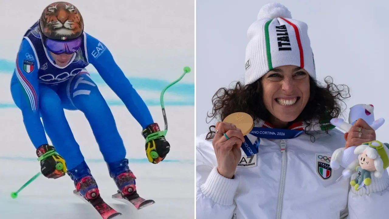 Federica Brignone mencatatkan waktu satu menit dan 23,41 detik di lintasan Tofane Alpine Skiing Center dalam kondisi salju dan kabut yang menantang. (Foto: AP)