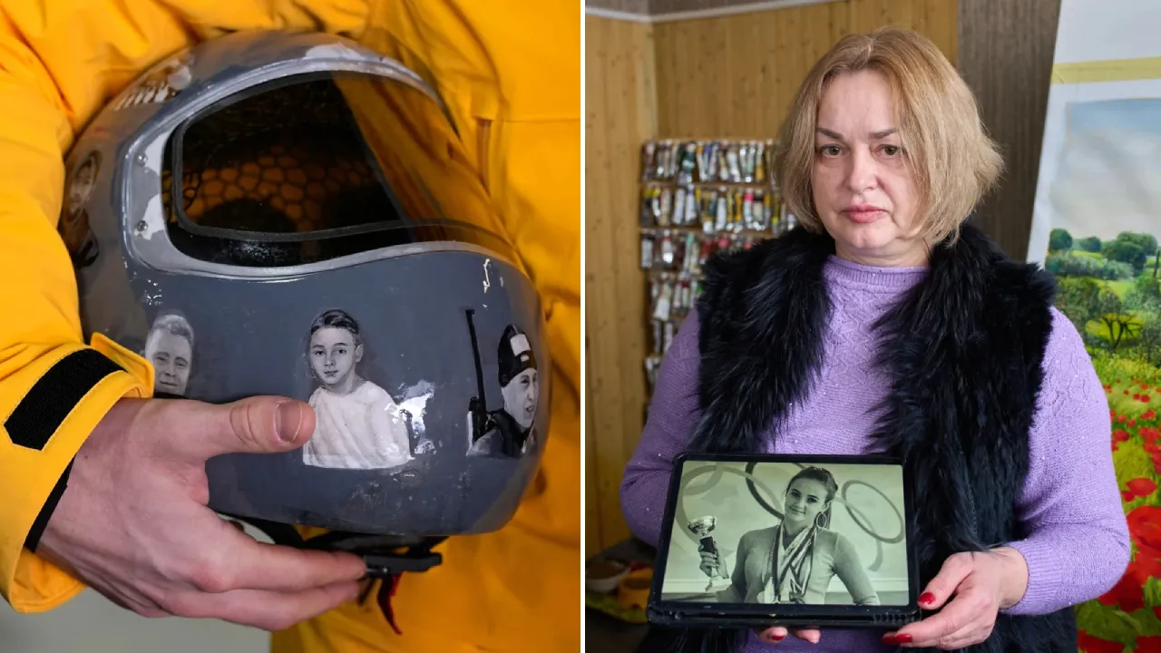 Ide desain helm datang dari Vladyslav Heraskevych sendiri dan ayahnya, sahabat lama Iryna Prots, meminta sang seniman untuk mewujudkannya. (Foto: AP)