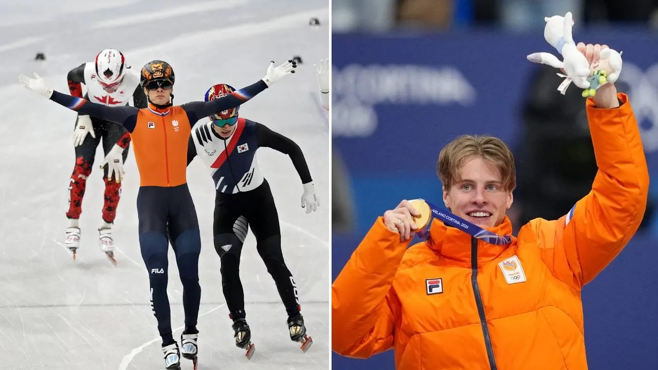 Jens van ’t Wout memastikan kemenangan dengan catatan waktu 2 menit 12,219 detik di arena Milano Ice Skating Arena. (Foto: AP)