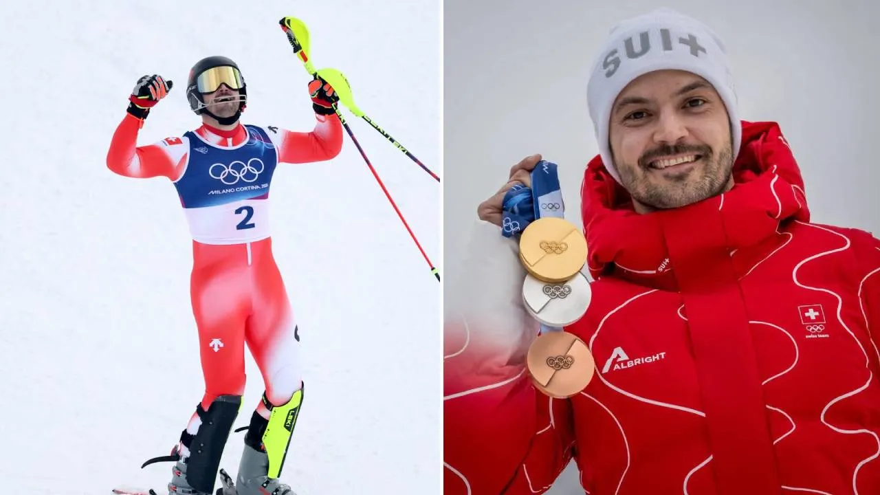 Loic Meillard sukses menaklukkan lintasan sulit dan perubahan cuaca ekstrem untuk memastikan gelar juara Olimpiade pertamanya di nomor tersebut. (Foto: AP)