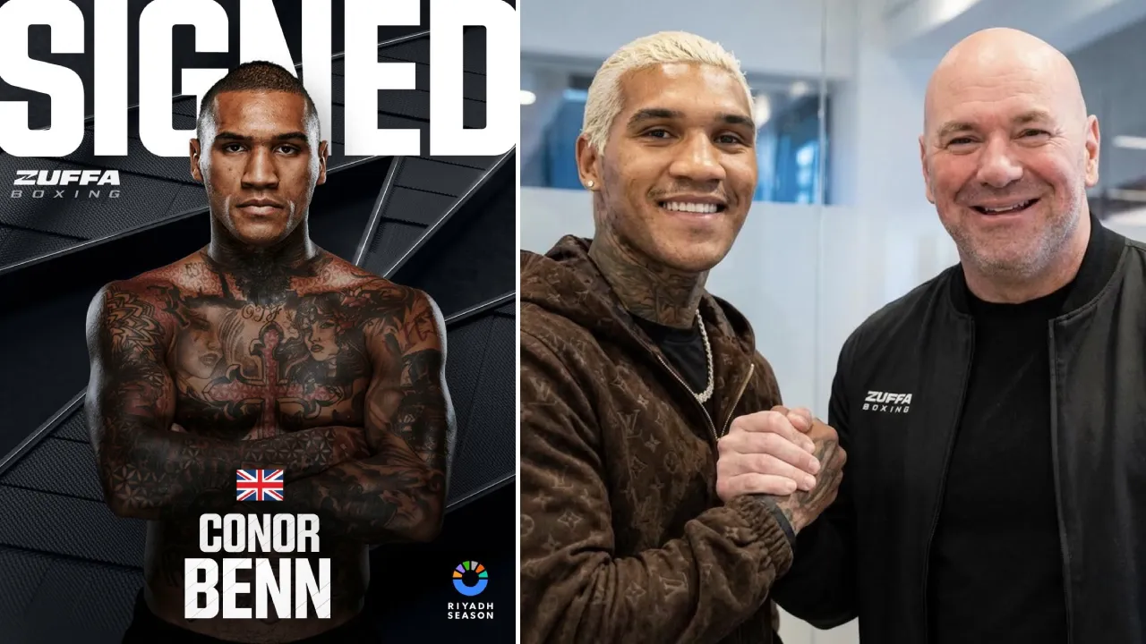 Conor Benn menjabat tangan pendiri Zuffa Boxing, Dana White. (Foto: Fight TV)