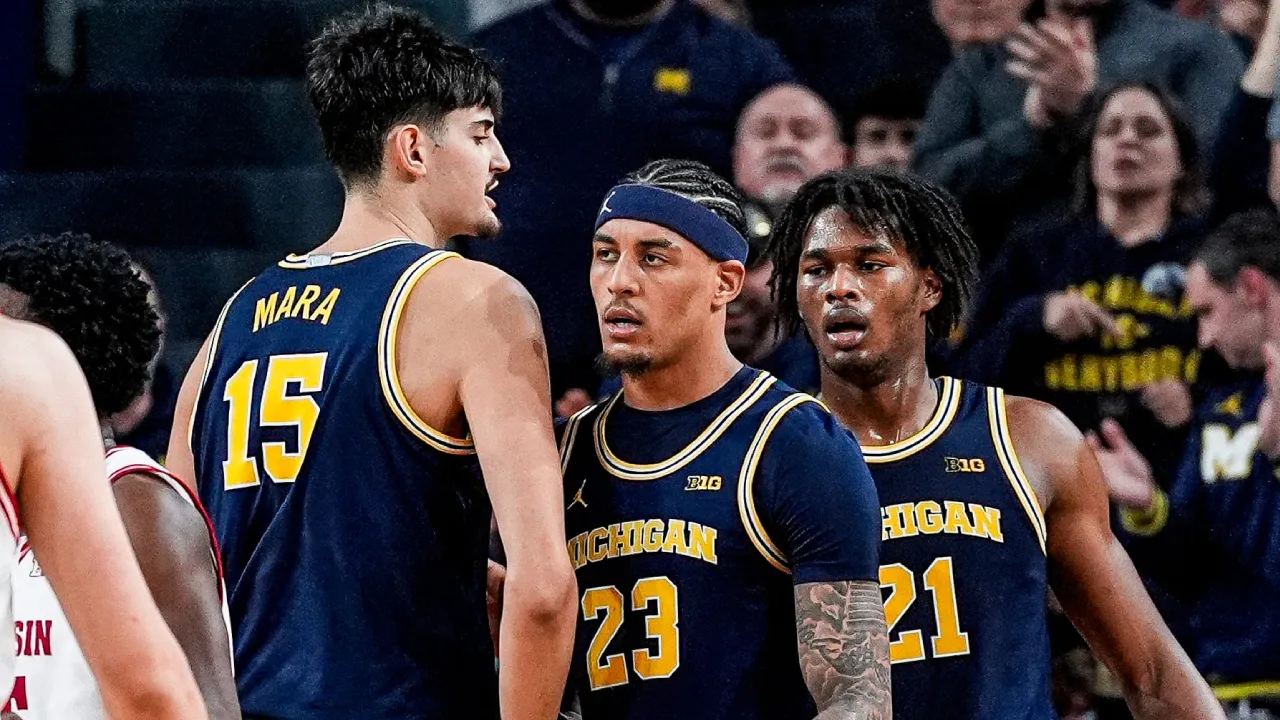Trio “big man” Michigan Wolverines: Aday Mara, Yaxel Lendeborg, dan Morez Johnson Jr. (Foto: AP)