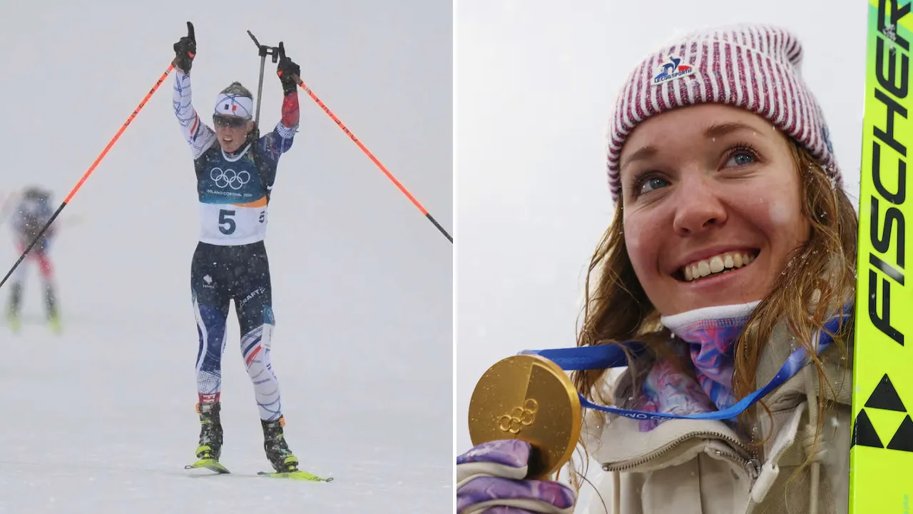 Dalam kondisi salju tebal dan jarak pandang terbatas, Océane Michelon menunjukkan ketangguhan mental dan fisik untuk memastikan emas Olimpiade. (Foto: AP)