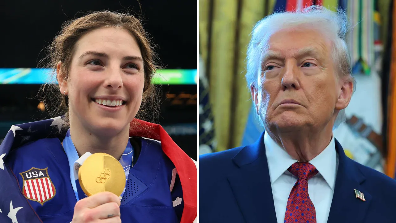 Kapten tim hoki es putri AS Hilary Knight (kiri) dan Presiden Donald Trump. (Foto: AP)