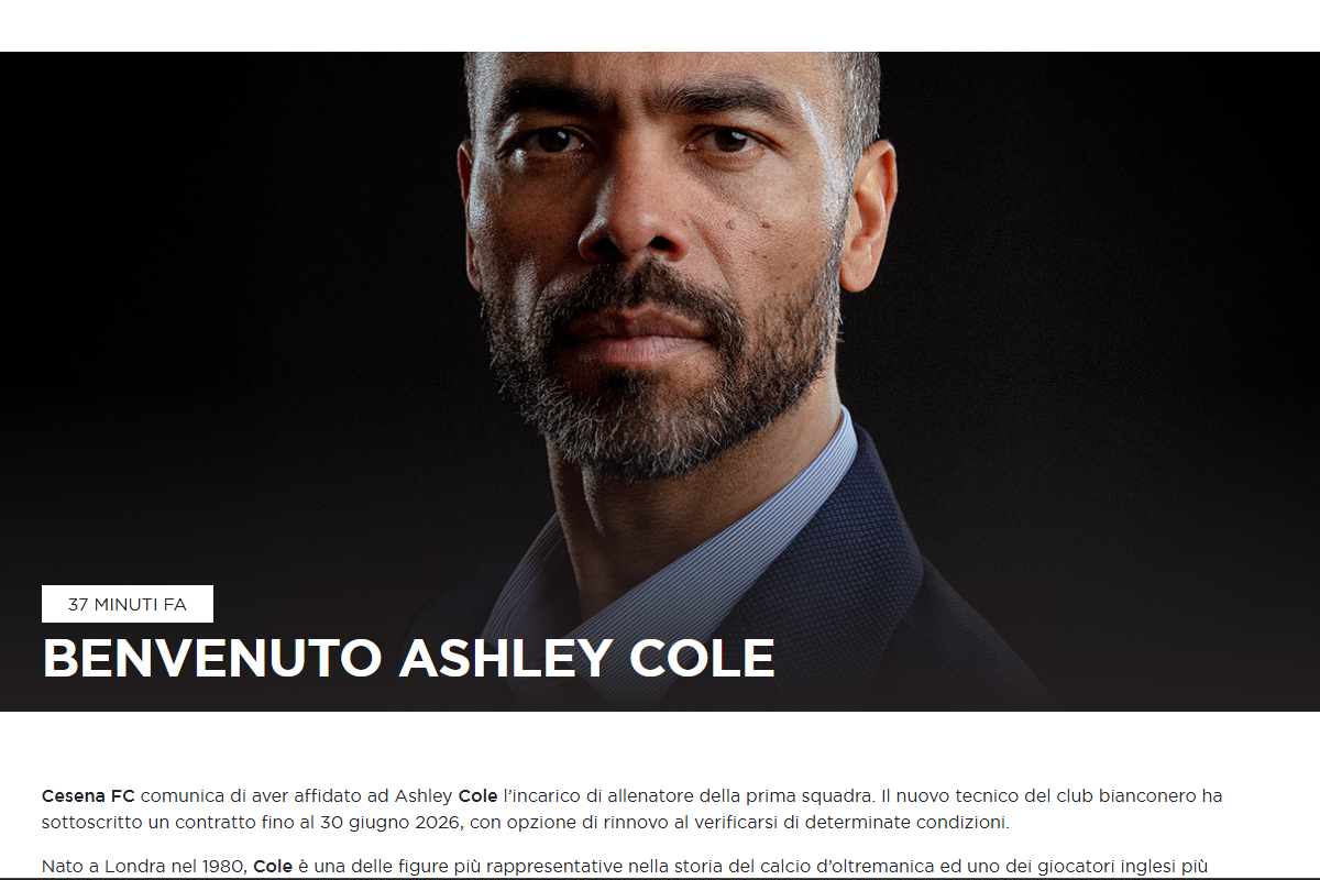 Ashley Cole Resmi Tangani Cesena sebagai Pelatih Baru