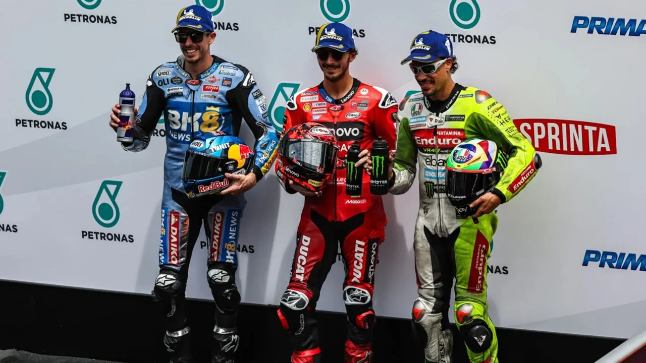 Alex Marquez (Gresini), Francesco Bagnaia (Ducati) dan Franco Morbidelli (VR46 Racing)