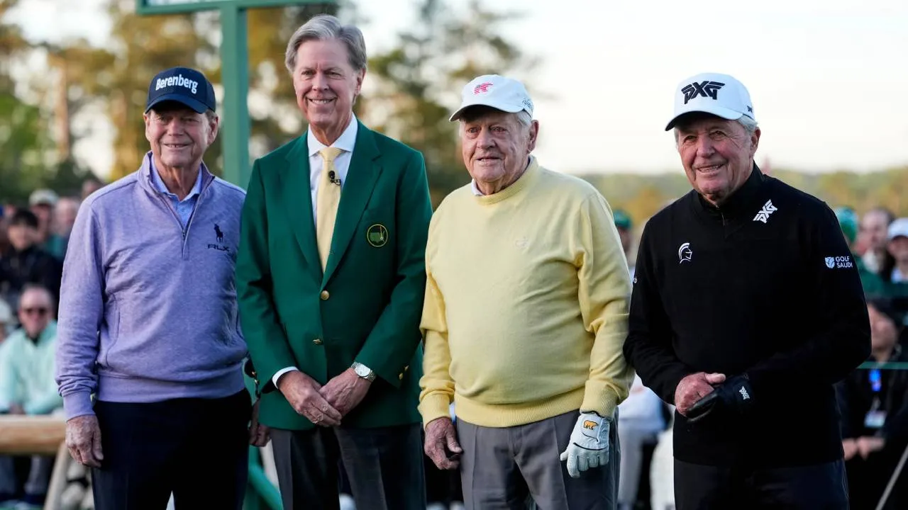 Dari kiri ke kanan: Tom Watson, Ketua Augusta National Fred Ridley, Jack Nicklaus, dan Gary Player. (Foto: Golf Digest)