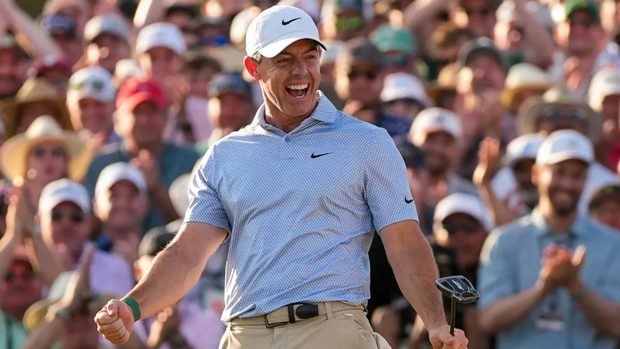 Rory McIlroy melakukan selebrasi setelah memastikan kemenangan di Masters 2026. (Foto: Golf Digest)