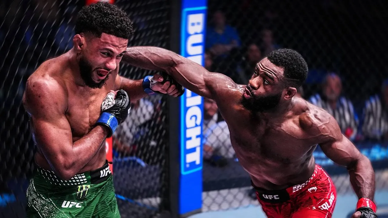 Aljamain Sterling (kanan) meraih kemenangan mutlak setelah mengendalikan jalannya pertarungan selama lima ronde penuh. (Foto: AP)