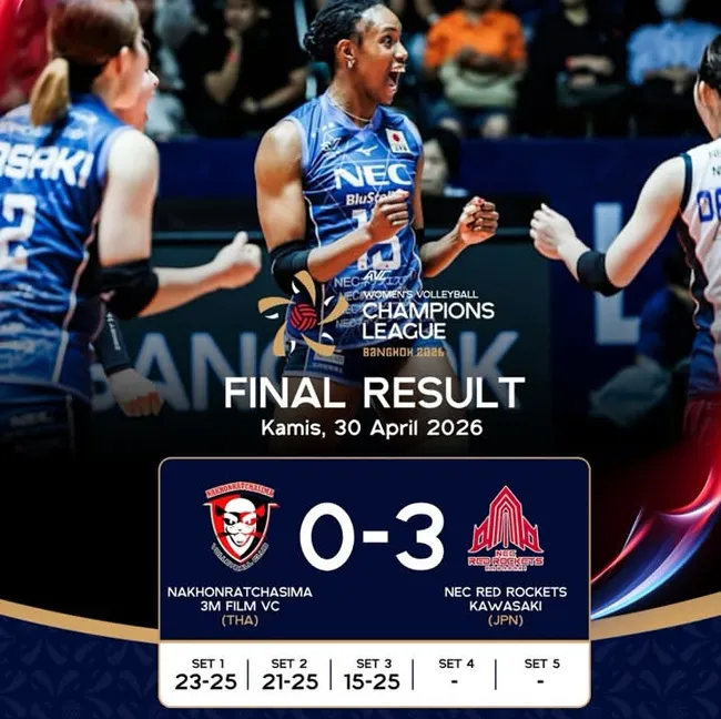 NEC RED Rockets Kawasaki Bungkam Lawan dengan Skor 3 - sumber: (blokbojonegoro)