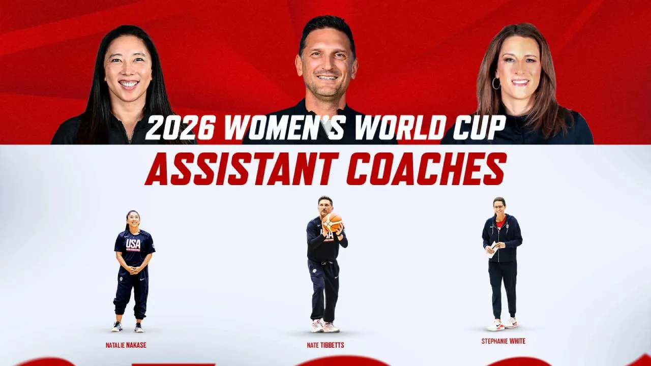 Natalie Nakase, Nate Tibbetts, dan Stephanie White akan membantu pelatih kepala Kara Lawson untuk ajang Piala Dunia FIBA Wanita 2026. (Foto: USA Basketball)