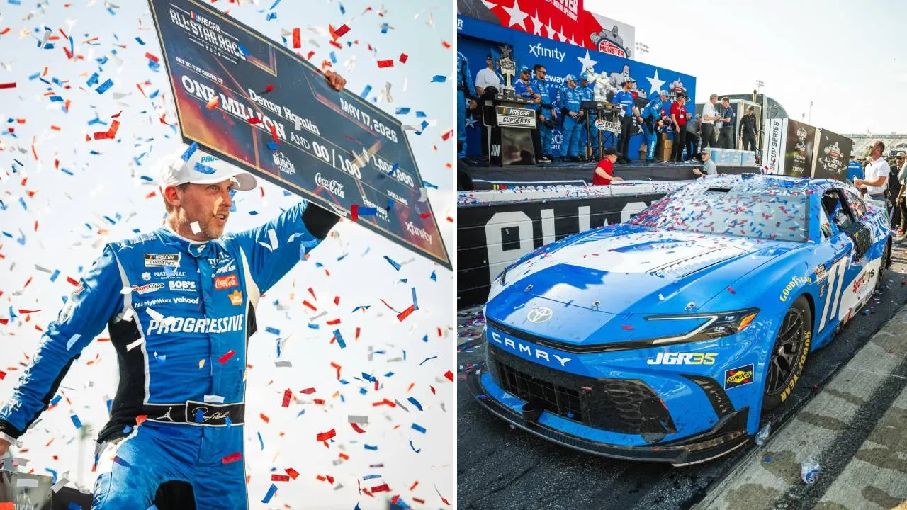 Pada debut ajang All-Star Race di lintasan yang dijuluki “Monster Mile” tersebut, Denny Hamlin tampil dominan bersama mobil Toyota No. 11 milik Joe Gibbs Racing. (Foto: AP)