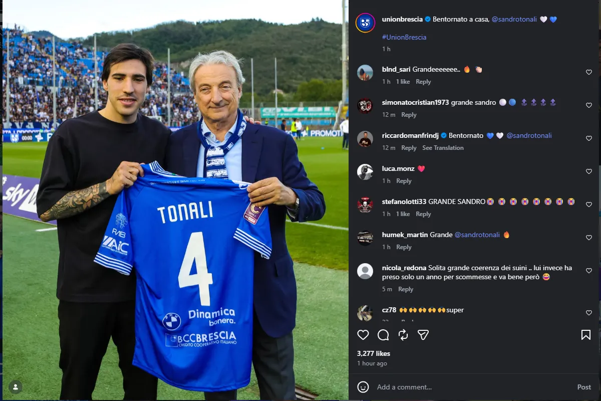 Tonali Kunjungi Klub Masa Kecil Brescia di Tengah Libur Newcastle - sumber: (footballitalia)
