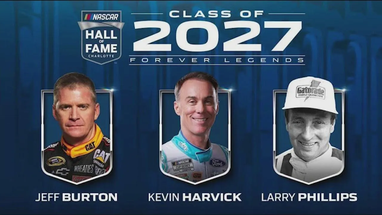 Tiga anggota NASCAR Hall of Fame kelas 2027: Kevin Harvick, Jeff Burton dan Larry Phillips. (Foto: AP)
