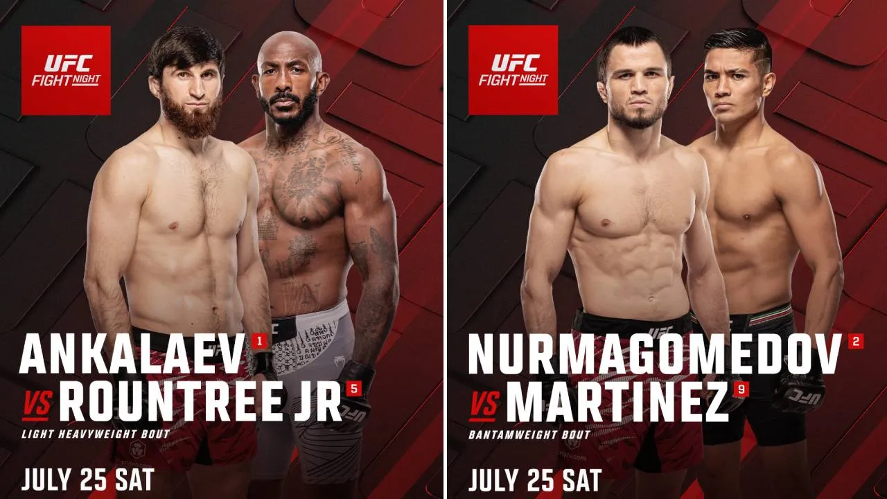 Selain duel utama Magomed Ankalaev vs Khalil Rountree Jr, pertarungan kelas bantam antara Umar Nurmagomedov dan David Martinez digelar sebagai co-main event. (Foto: X.com)