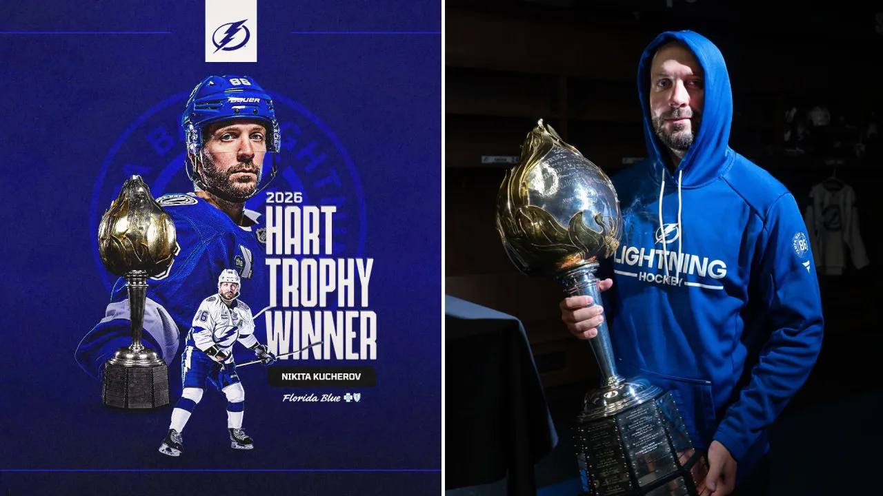 Ini menjadi gelar Hart Trophy kedua dalam karier Nikita Kucherov setelah sebelumnya memenangkannya pada 2019. (Foto: AP)