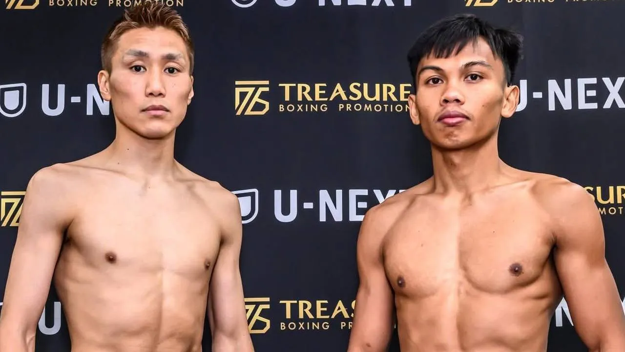 Yukinori Oguni (kiri) akan berusaha mempertahankan momentumnya saat menghadapi Alex Santisima Jr. dalam pertarungan 10 ronde di Korakuen Hall, Tokyo, Minggu (16/8). (Foto: Fight TV)