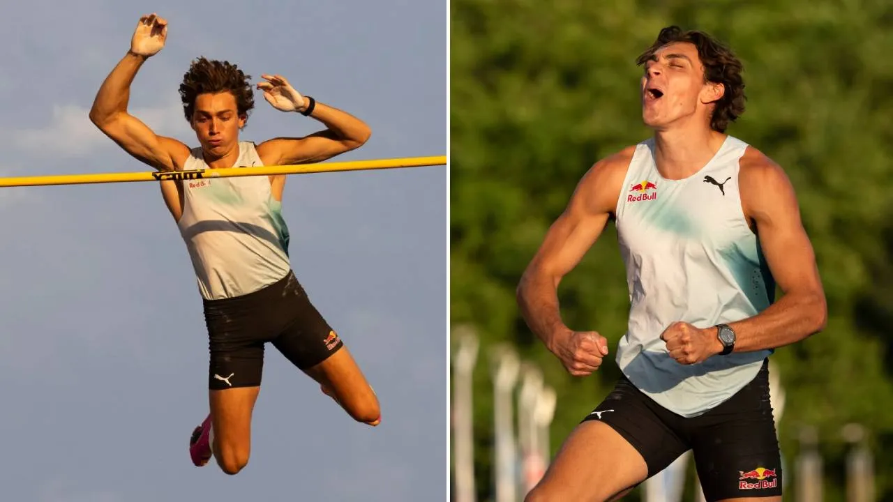 Mondo Duplantis mencatat lompatan 6,21 meter sebelum dua kali gagal melewati mistar setinggi 6,32 meter yang menjadi target rekor dunia baru. (Foto: AP)