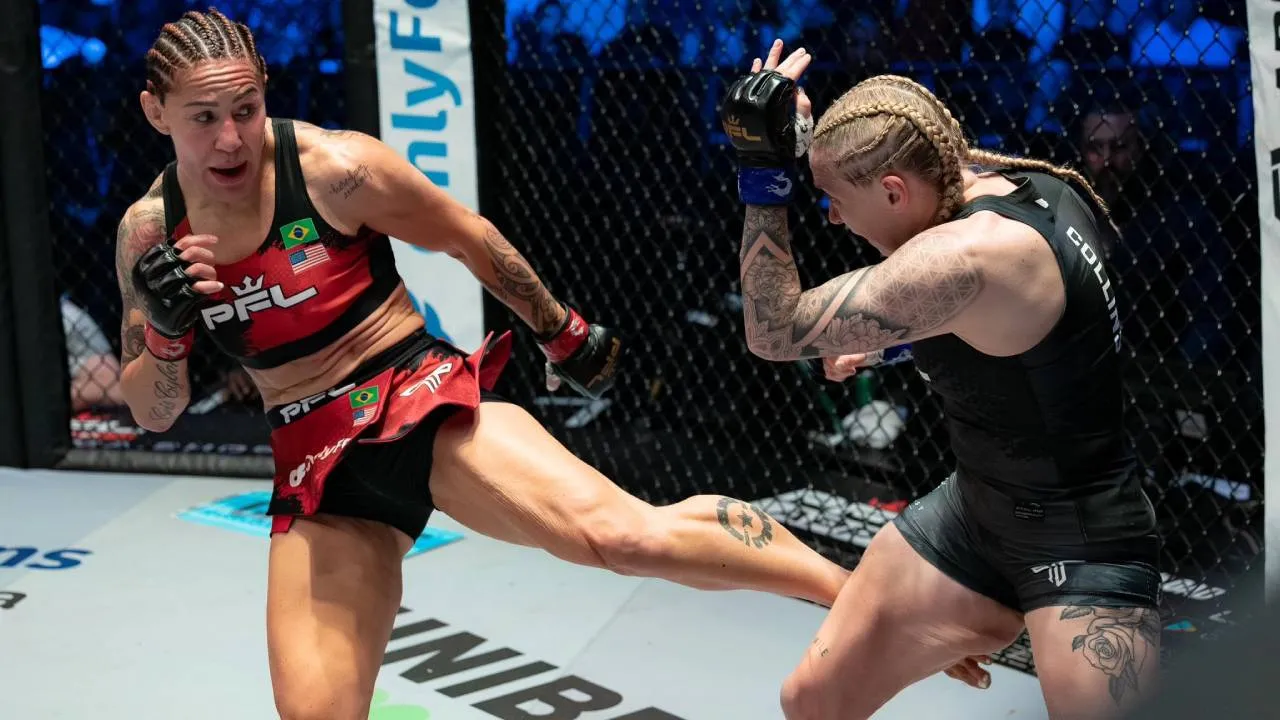 Kemenangan tersebut menjadikan Cris Cyborg (kiri) sebagai perempuan pertama dalam sejarah MMA yang mencapai 30 kemenangan. (Foto: Fight TV)