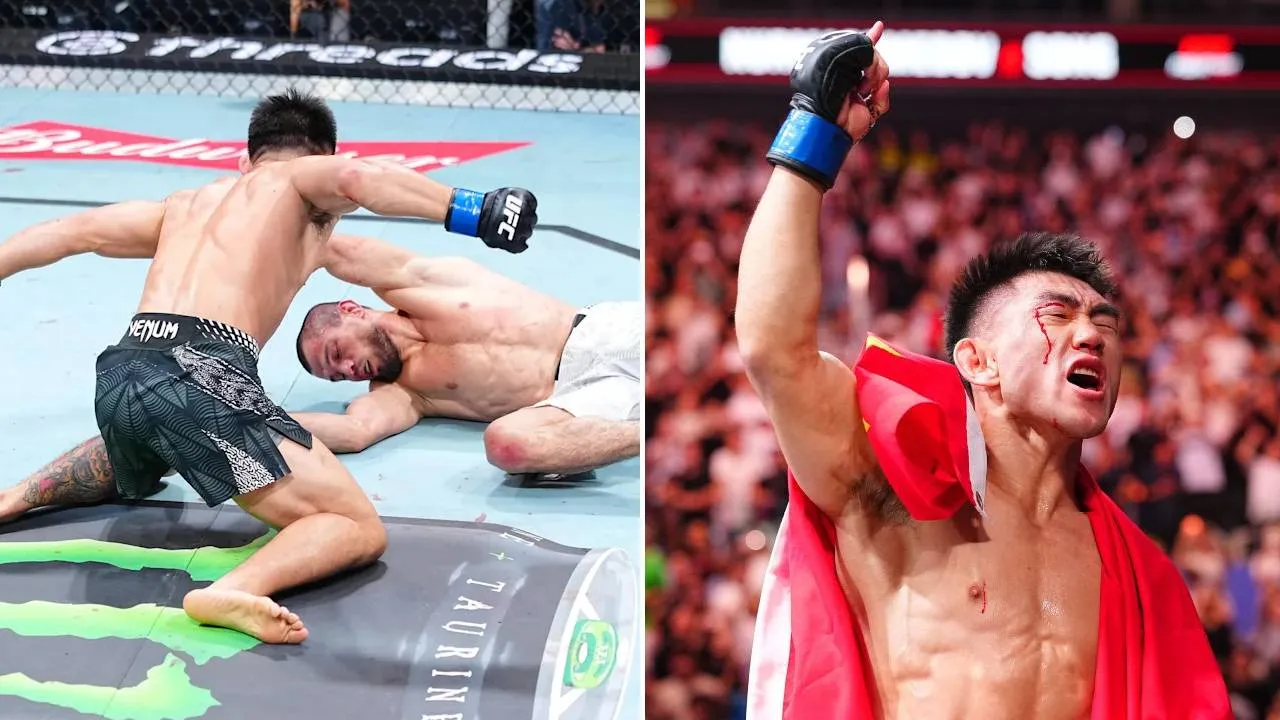 Bertarung di depan pendukungnya sendiri, Song Yadong tampil percaya diri dan menuntaskan Nurmagomedov pada ronde kedua. (Foto: AP)